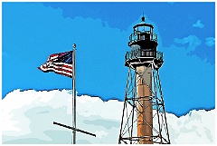 American Flag Waves By Marblehead Light - Digital Painting